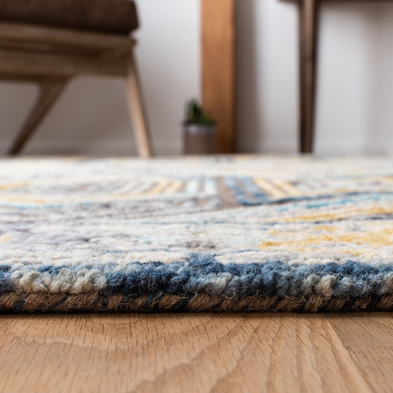 Tapis gris / beige en laine Brashear, Carré 6 pi