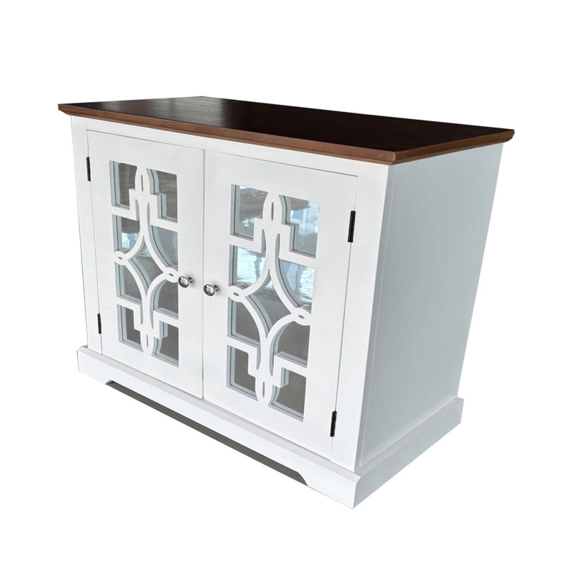 Armoire d'appoint en bois massif Logan avec porte miroir et tablette brun / blanc