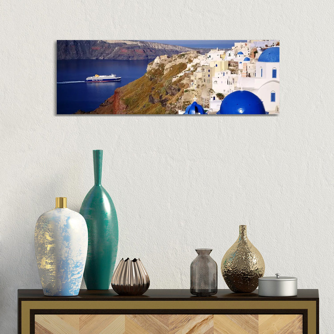 Buildings In A Valley, Santorini, Cyclades Islands, Greece - Wrapped Canvas Panoramic Print