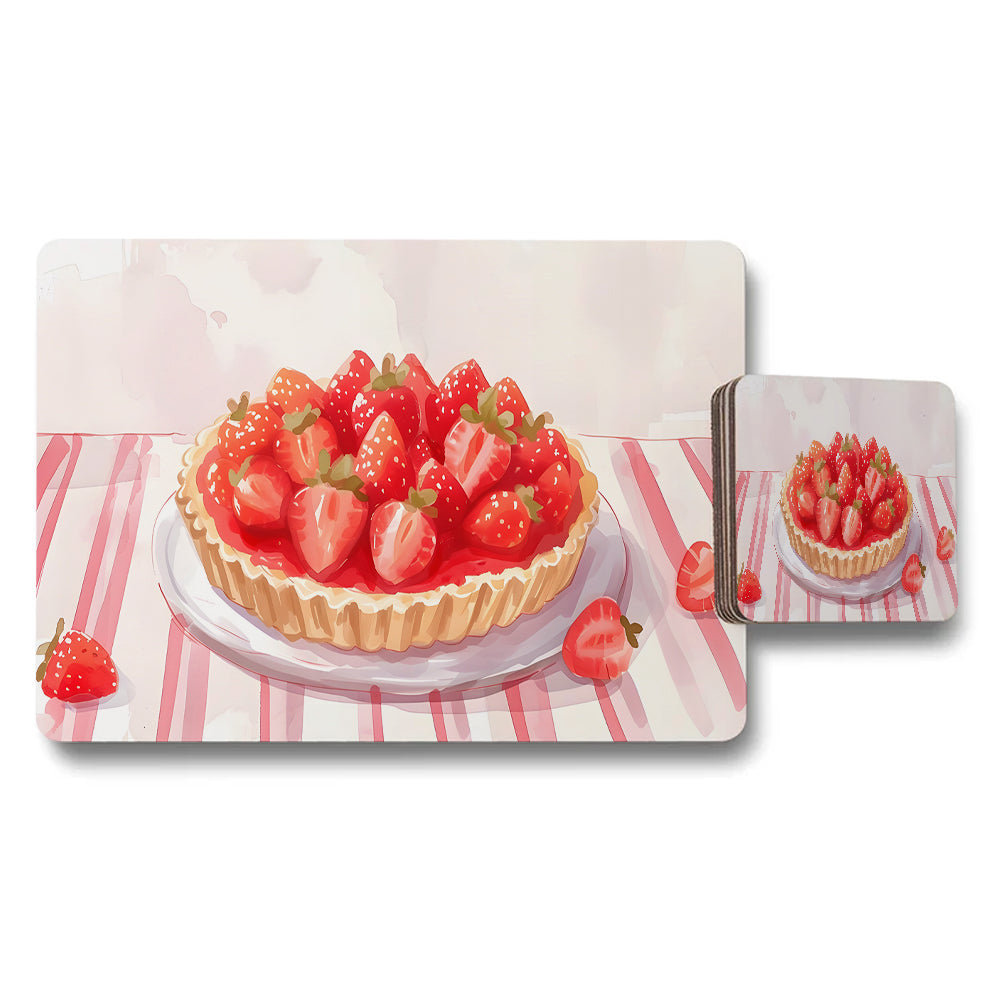 Strawberry Tart Placemats And Coasters Set For Dining Table Decor