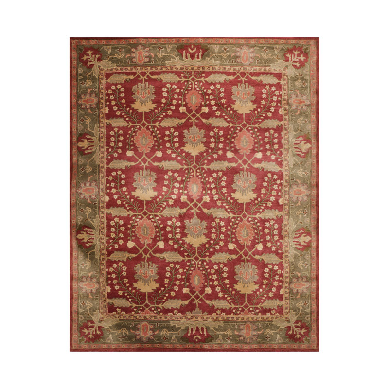 Tapis multicolore touffeté à la main en laine de couleur rouille traditionnelle olive rouge, Carré 6 pi