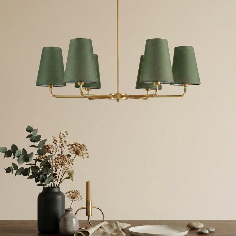 Abbiney 6-Light Dimmable Classic / Traditional Chandelier With Tapered Green Linen Fabric Shades