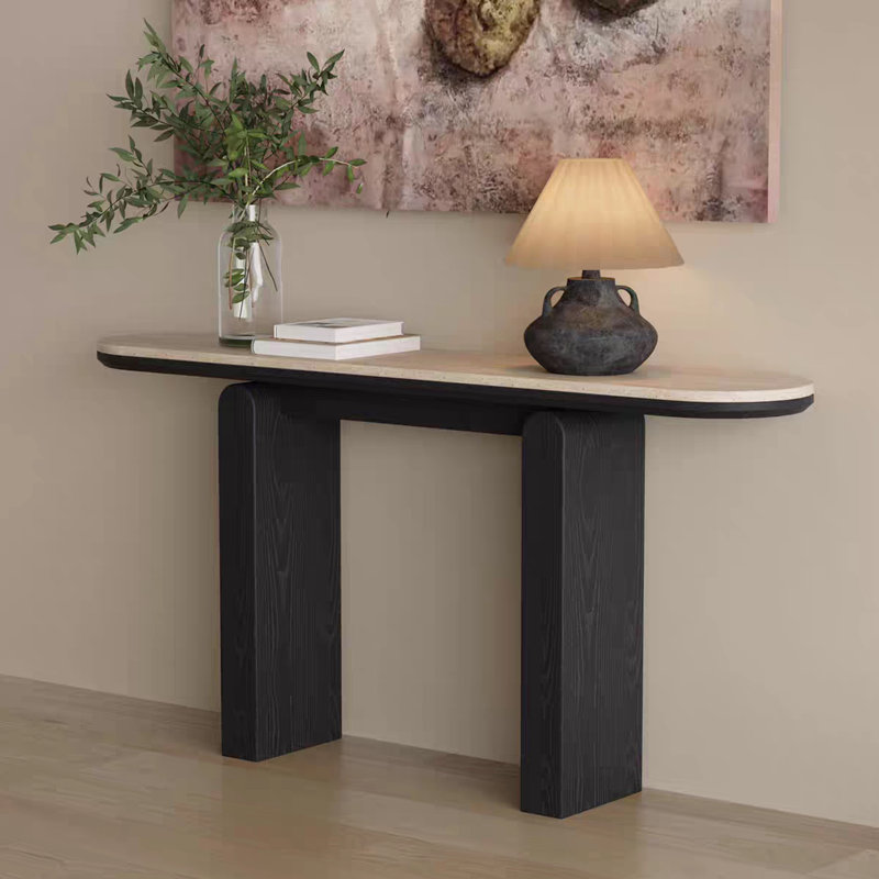 Console en pierre frittée de style italien, Noir, H 33,4 po x l 55 po x P 13,7 po
