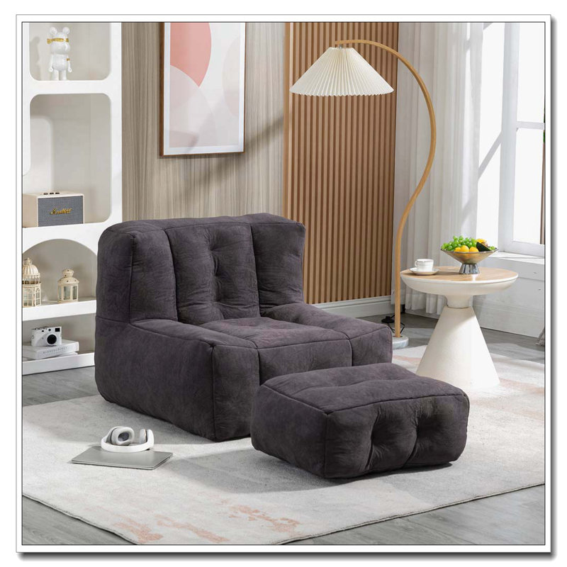Fauteuil à billes rembourré avec repose-pieds, Vert