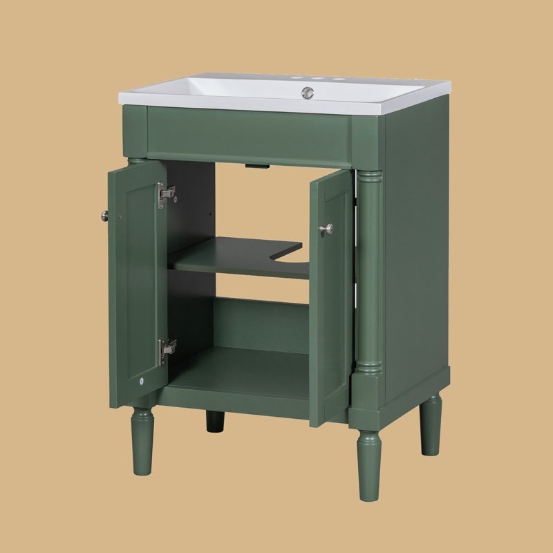 Deleah 24'' Single Bathroom Vanity with Ceramic Top, Green