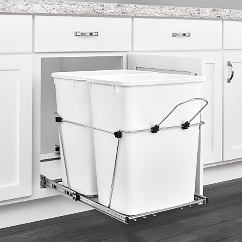 Rev-A-Shelf Double 35-Quart Blue and White Pullout Waste Bins