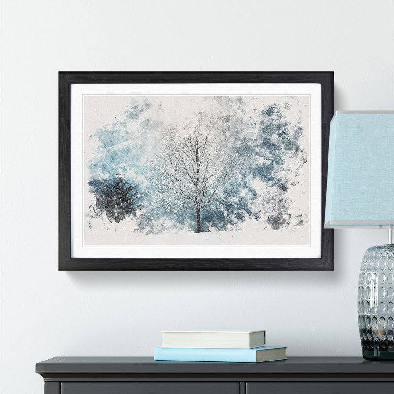 Hare in a Winter Forest - Picture Frame Painting Print, 45cm H x 63cm W x 2cm D, Black Framed