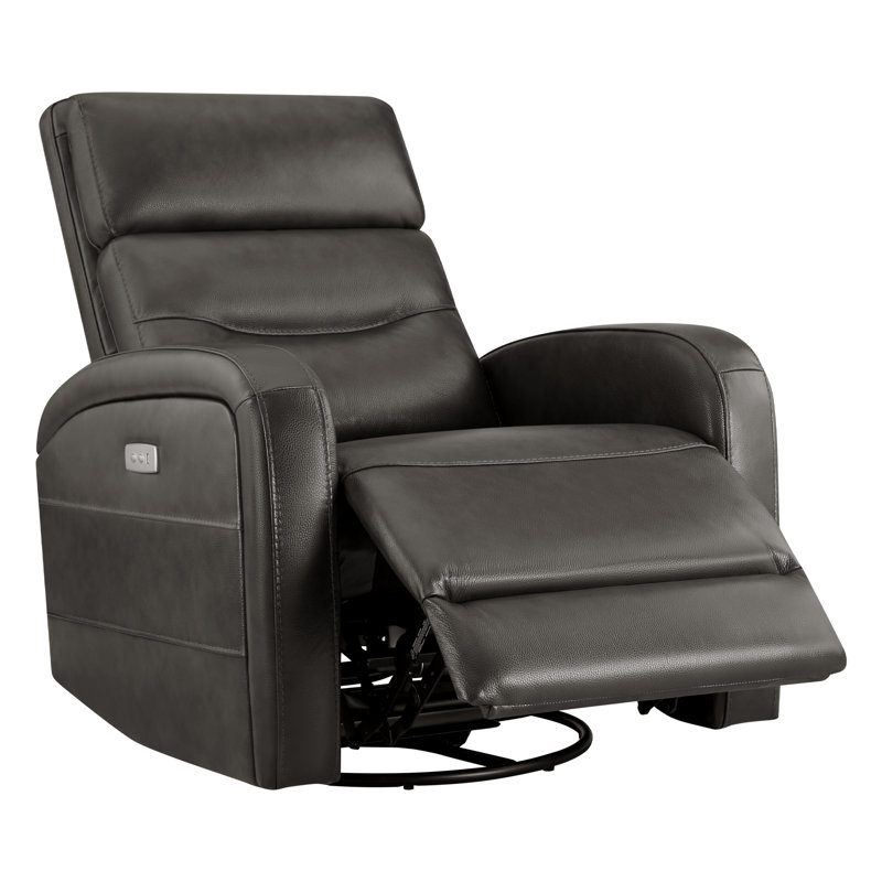 Fauteuil inclinable électrique pivotant en cuir Wyat Sia Geniune, Impression sur fond en cuir fleur gris foncé