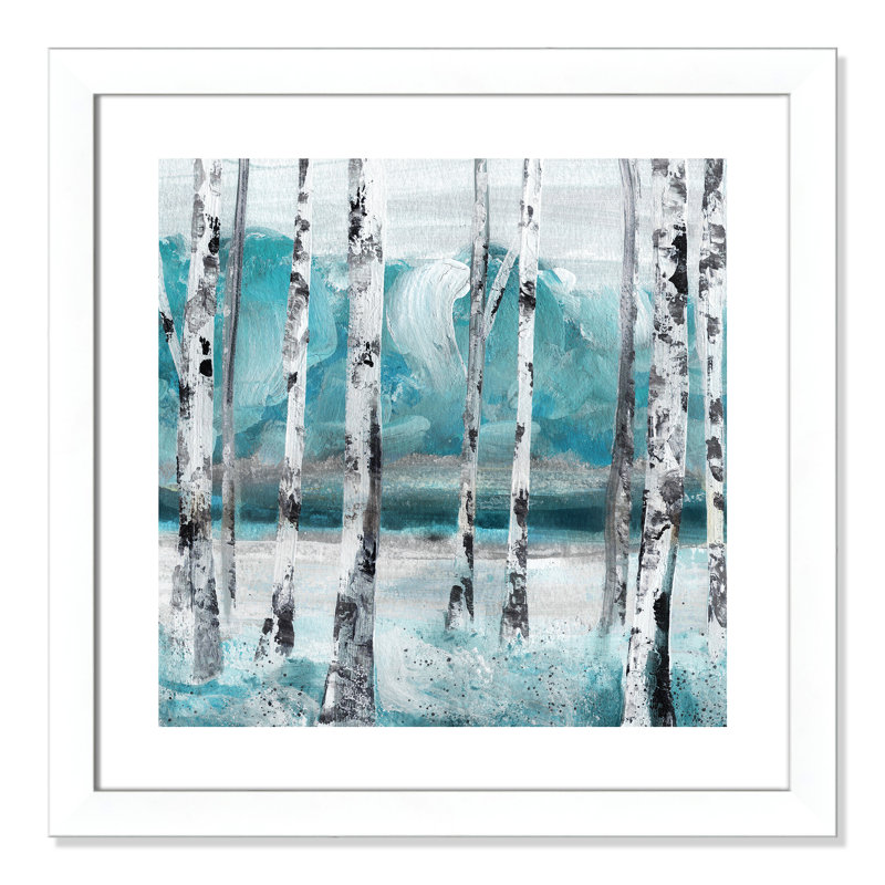 Aqua Birch - peinture encadrée, Cadre blanc, H 25 po x l 25 po x P 1,25 po