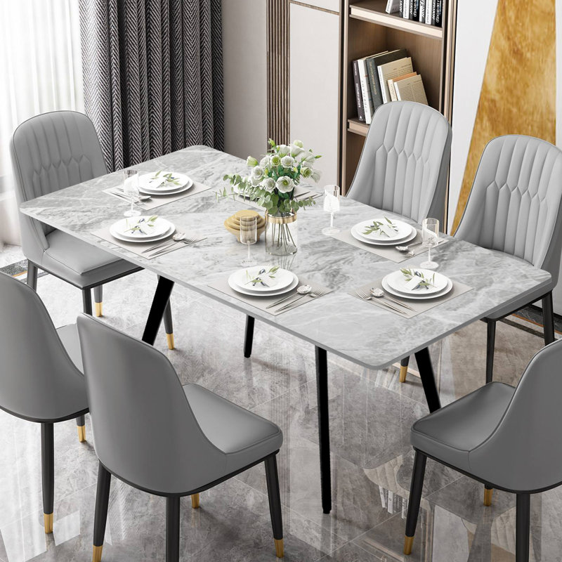 KithKasa Rectangle Faux Marble Dining Table Reviews Wayfair Canada - Main Image