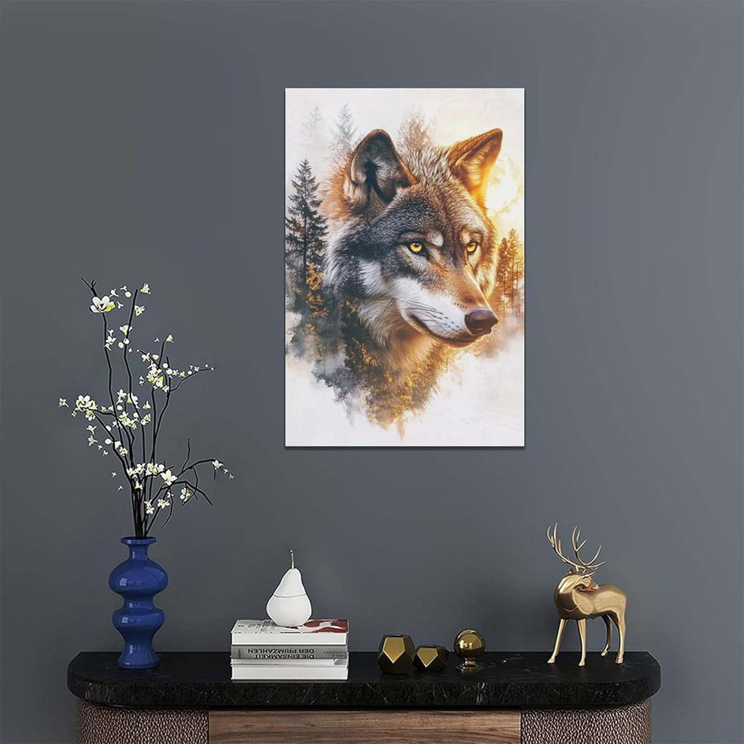 Wolf Wall Art, Forest Pictures Wall Decor, Animal Painting, Wildlife Canvas Prints, Framed Artwork For Living Room Bedroom Bathroom Office Home Decora
