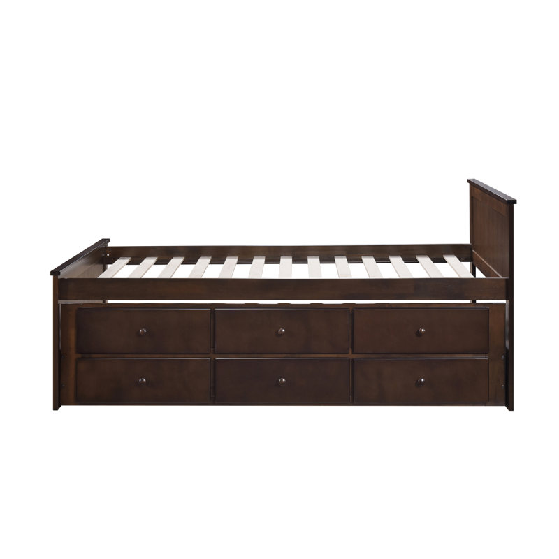 Twin Platform Bed W/ Trundle And Drawers (Fully Slated), Espresso