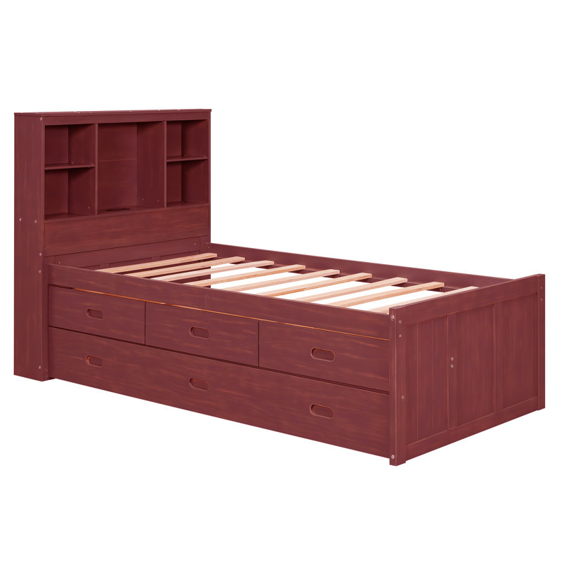 Platform Bed With Storage Headboard, Twin, Red