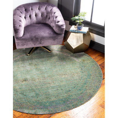 Tapis vert bouclé / crocheté à motif oriental Glasser