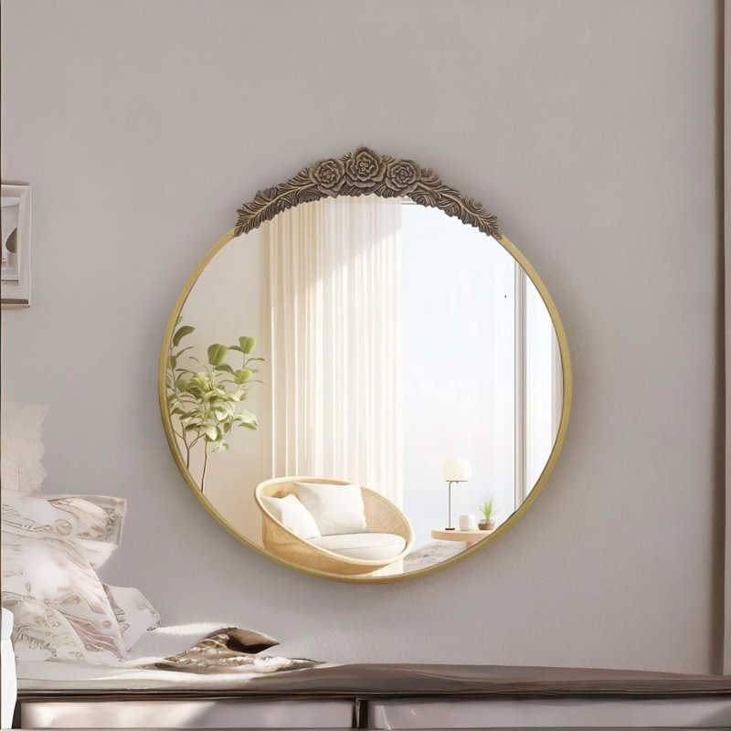 80CM Round Embossed Retro Wall Mirror For Bedroom Living Room