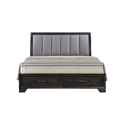 Très grand lit avec tête de lit ultra et deux tiroirs de rangement, style contemporain, cadre gris en bois massif, tiroirs rembourrés à dossier anglais, fabrication, glissières en métal