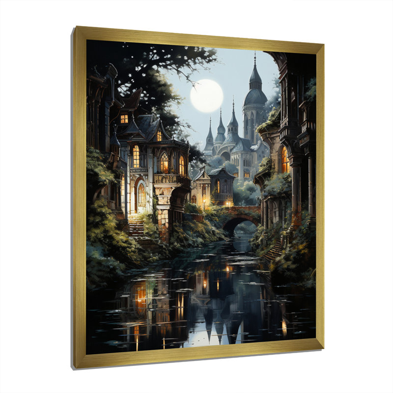 "Gray Canal", art mural sur toile Cityscapes, H 20 po x l 12 po x P 1 po, Encadrement doré