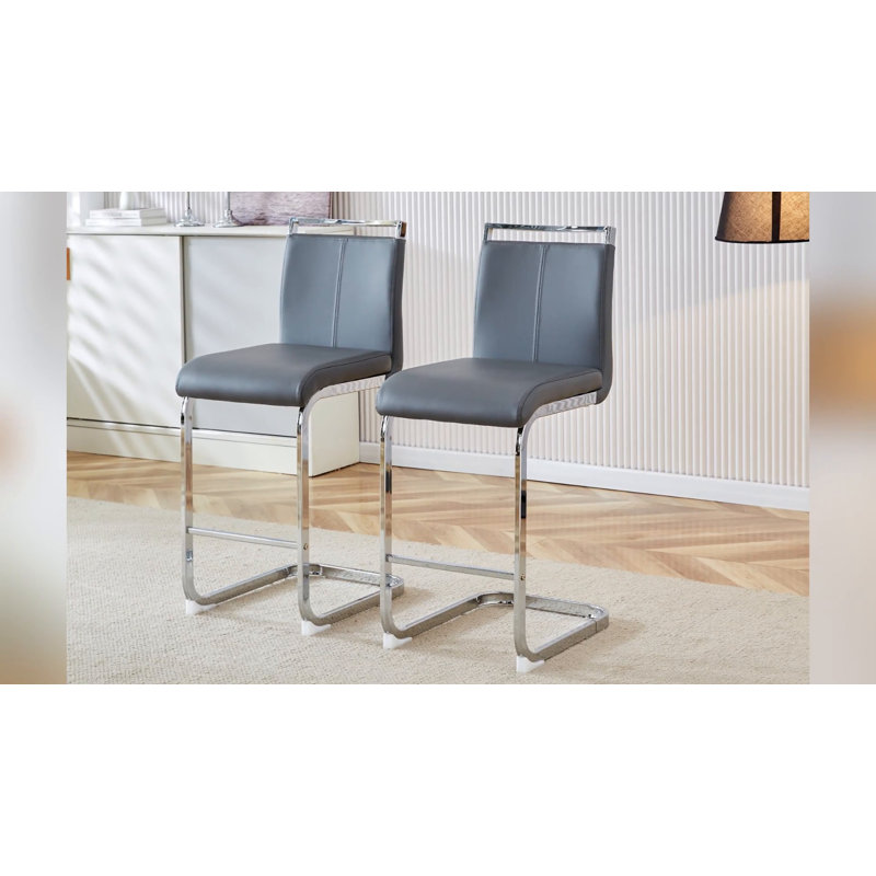 White Faux Leather and Chrome Counter Stools, Set of 2