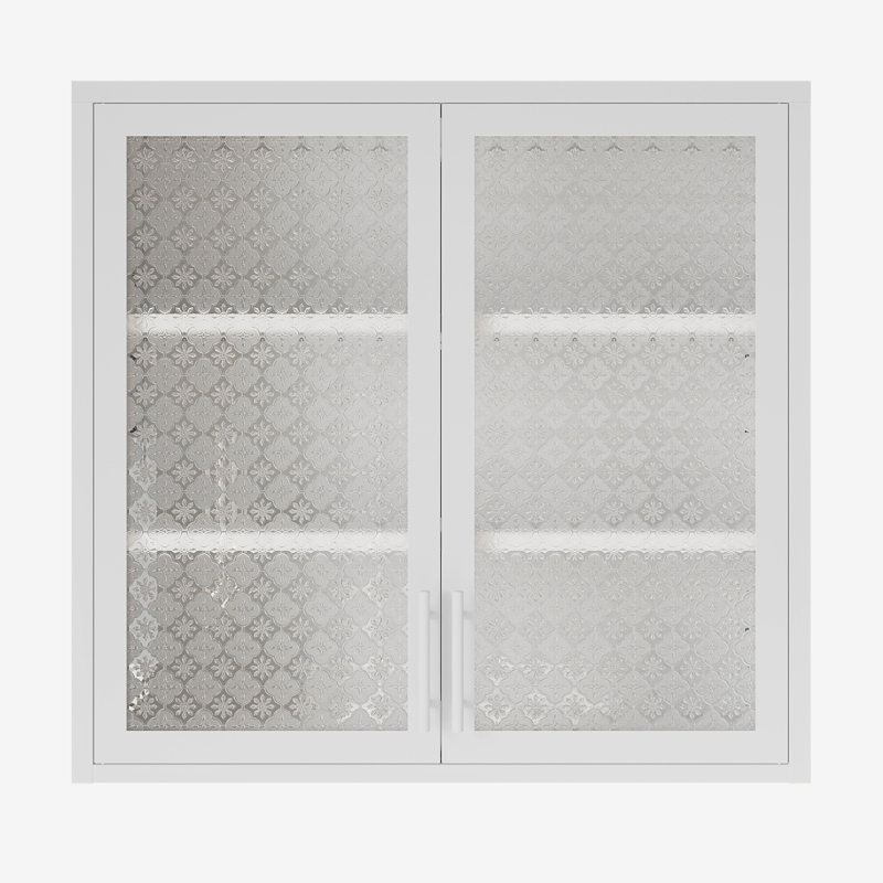 Armoire de rangement murale de style rétro avec portes en verre brumeux et 2 tablettes réglables, Blanc