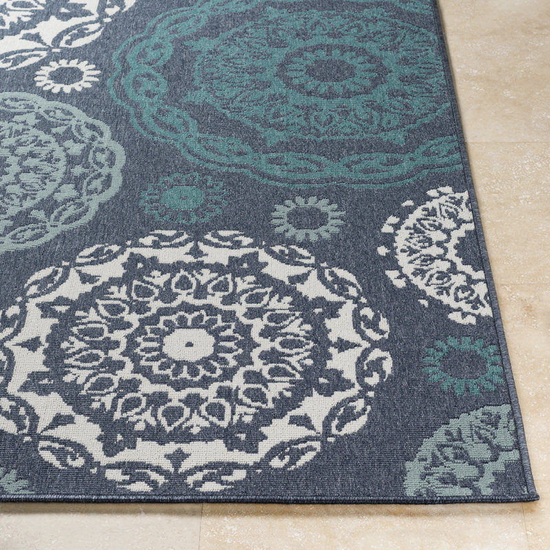 Merriwood Power Loom Rug, Rectangle 3'6" x 5'6", Teal/Charcoal/Aqua