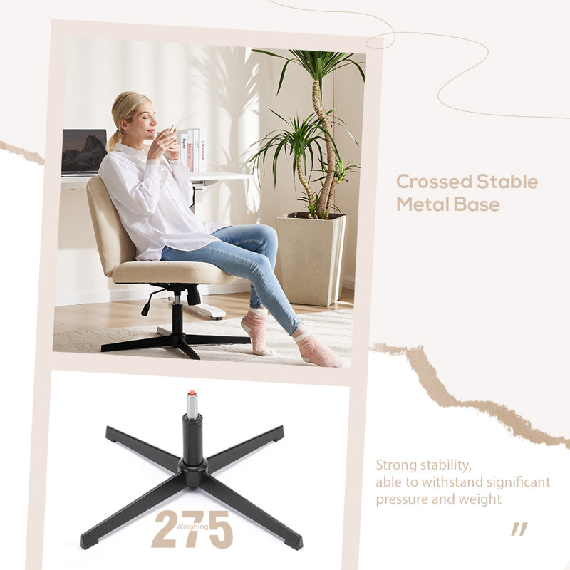 Ovidia Upholstered Armless Swivel Task Chair, White, Linen