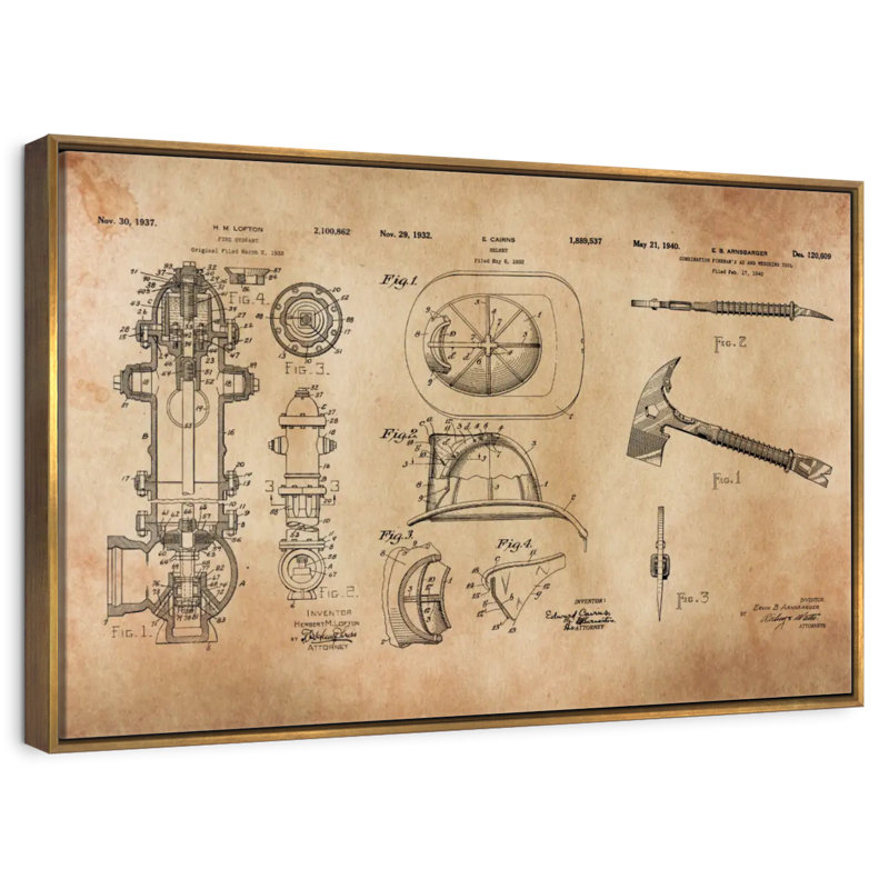 Brevet d'équipement de pompier, 46 po x 31 po, Cadre flottant doré