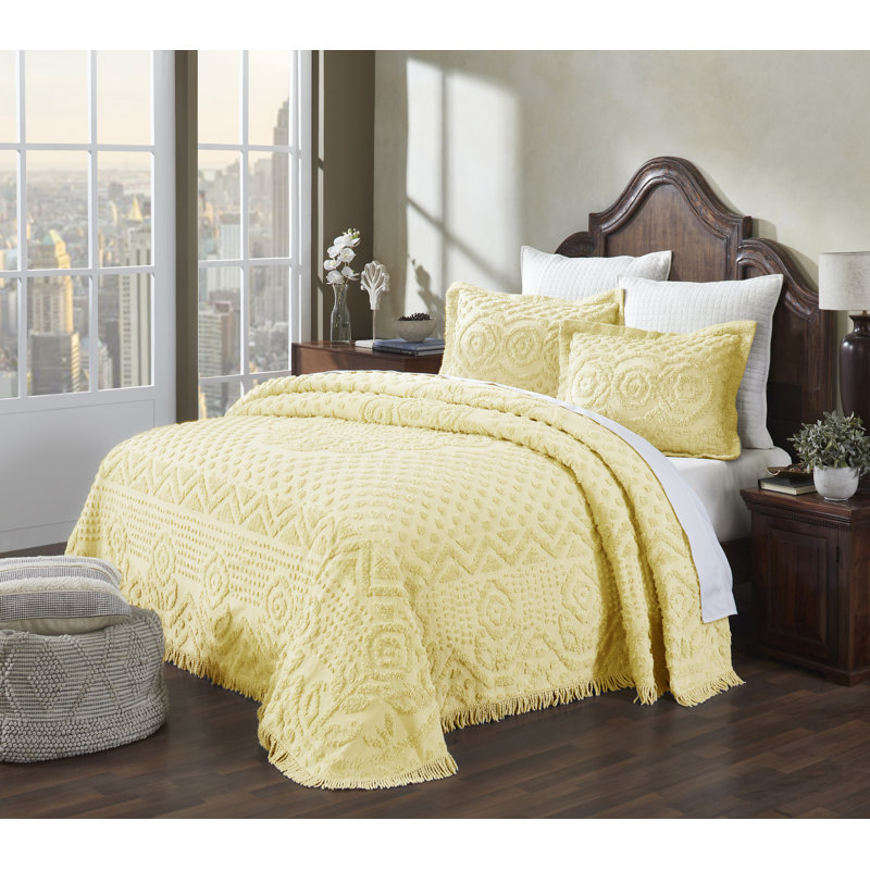Couvre-lit / couvre-lit 100% coton lavable à la machine Heirloom Collection, Ensemble de courtepointe grand, Jaune