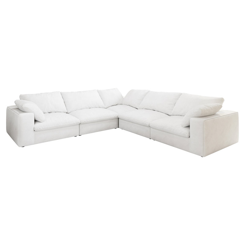 Ensemble de salon modulaire en forme de V de 160 po en forme de V rembourré de duvet, 5 places, 5 places, blanc, tissu respirant moderne