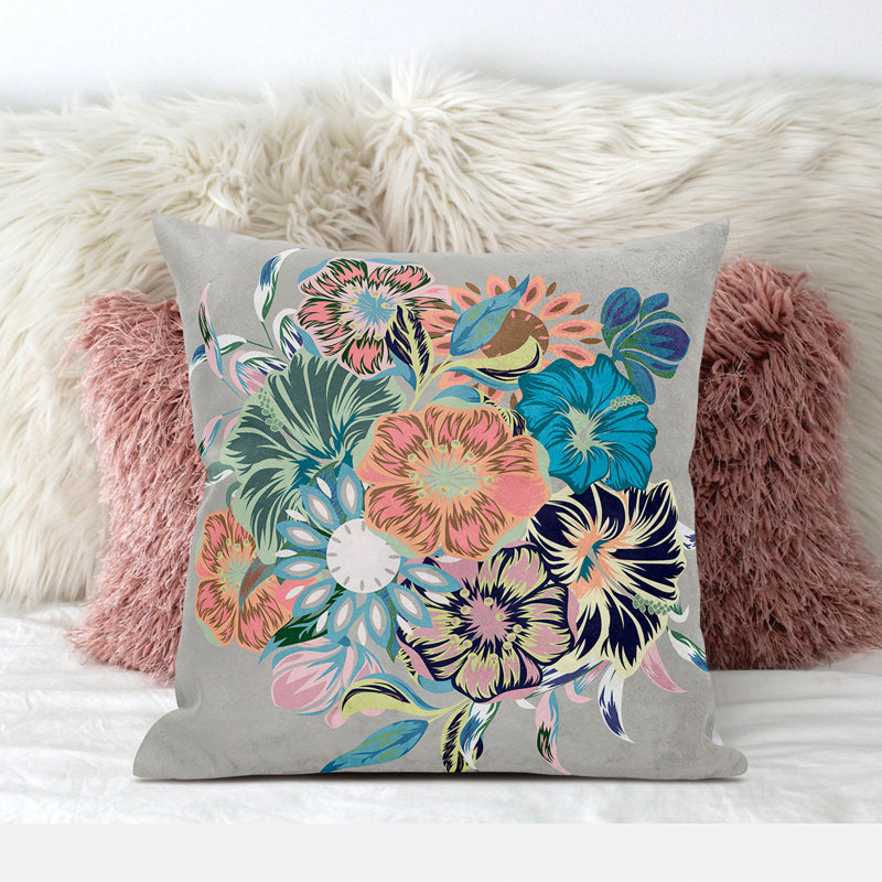 Housse et insert de coussin décoratif en polyester , 16 po x 16 po, Bleu/pêche