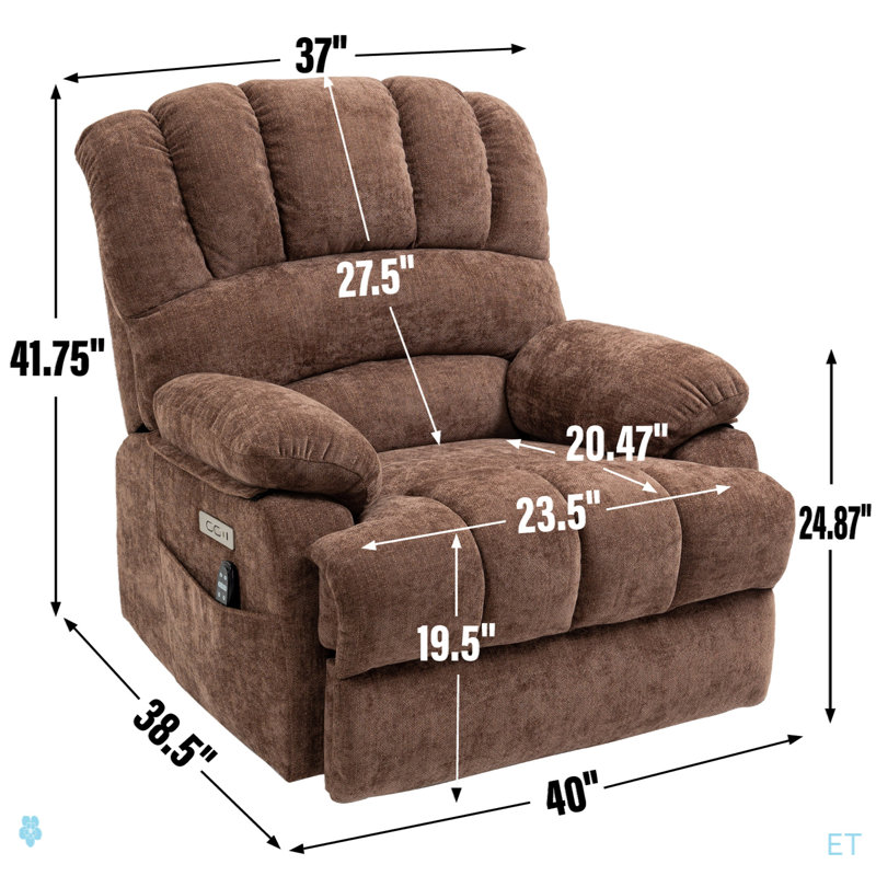 23" Seat Width And High Back Large Size Chenille Power Lift Recliner Chair With 8-Point Vibration Massage And Lumbar Heating