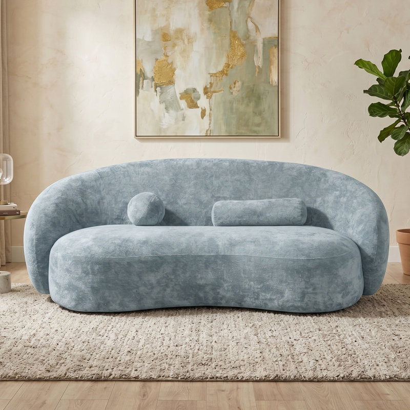 Canapé en chenille à profil bas de 85 pouces avec coussins Millie, Bleu poudre