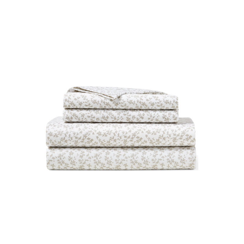 Spencer Floral King Sheet Set Grey, Gray, King Sheet Set with 2 Pillowcases, 1 Fillted Sheet