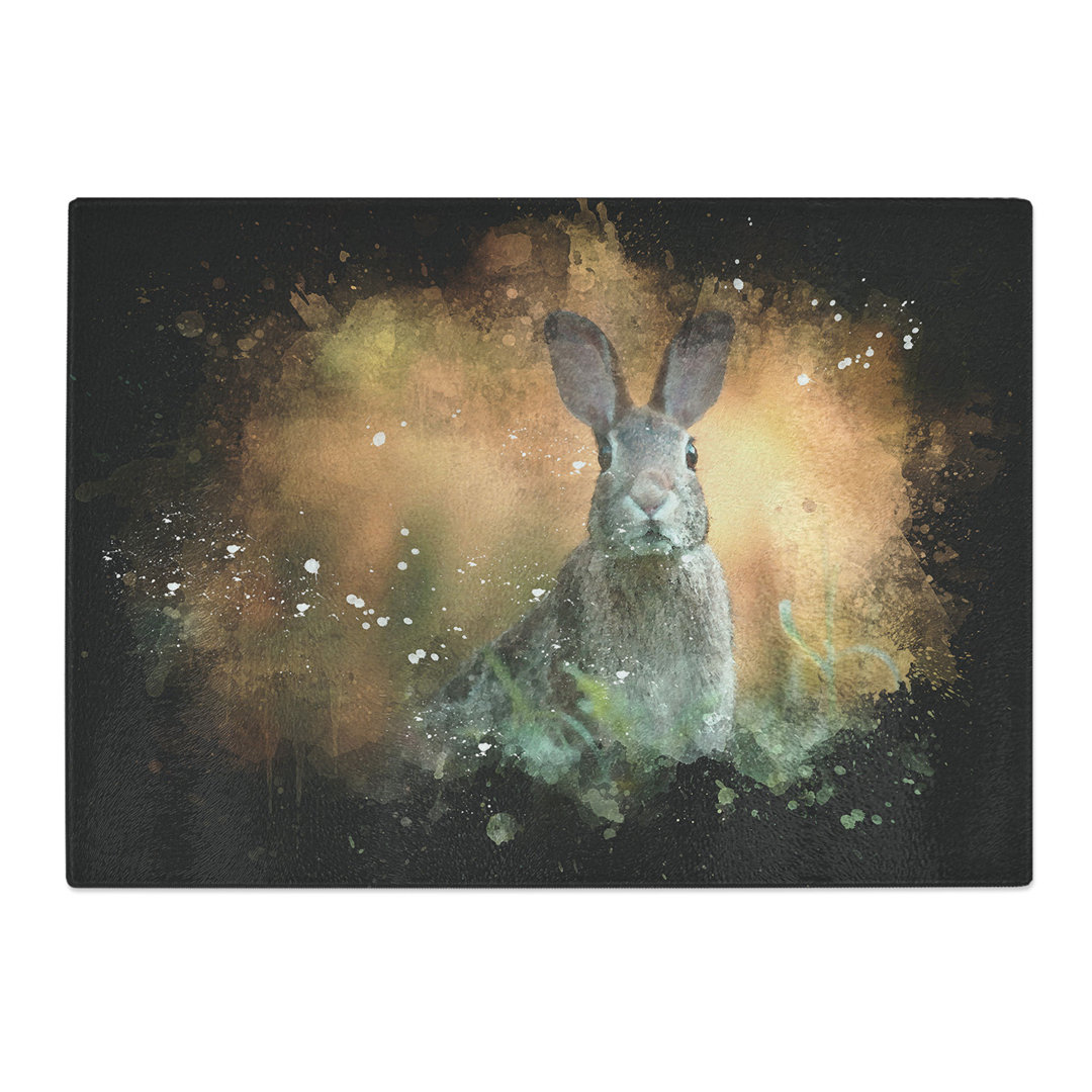 Tempered Glass Hare in a Meadow Chopping Board
