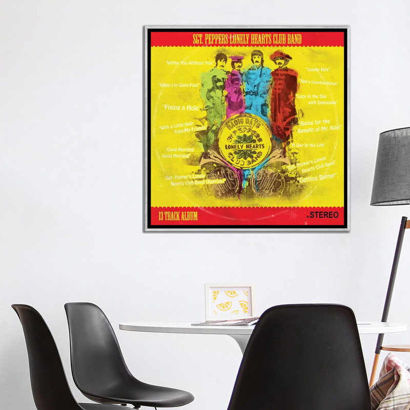 Fab 4 Lonely Hearts Club - publicité imprimée, H 37 po x l 37 po x P 1,5 po, Pas de tapis, Toile avec cadre argenté