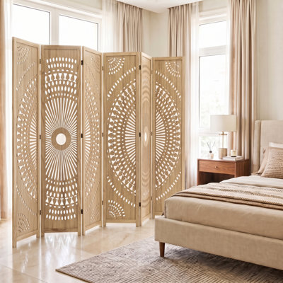 Cloison pliante 67 po, écran d'intimité 3 ou 6 panneaux avec découpe Sunburst, cloison décorative autoportante