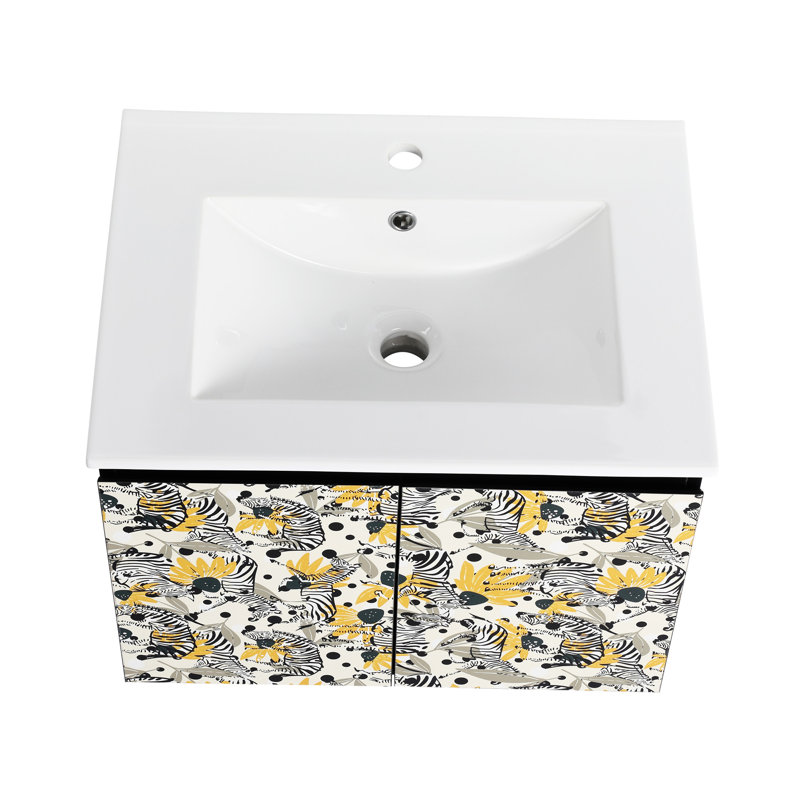 Meuble-lavabo mural flottant 24 po Nankesh avec lavabo en céramique et porte d'armoire à fermeture en douceur, ensemble KD
