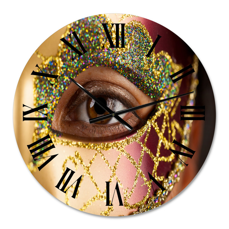 Femme avec masque vénitien - horloge murale moderne, Petit