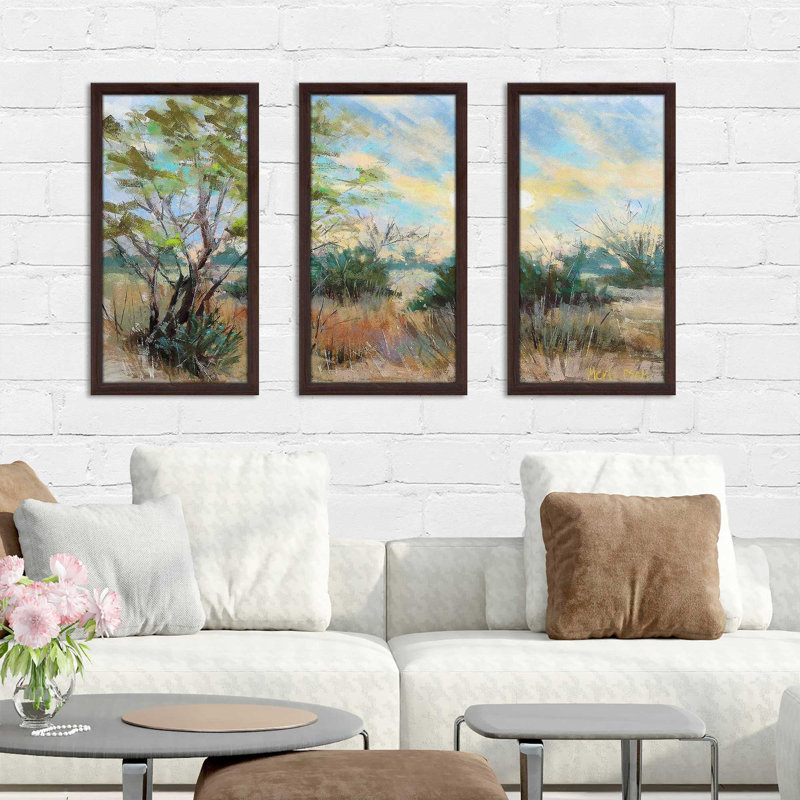 «Texas Sunrise» par Nancie King Mertz - peinture sur cadre 3 pièces, L 52,5 po x H 33,5 po x P 1 po