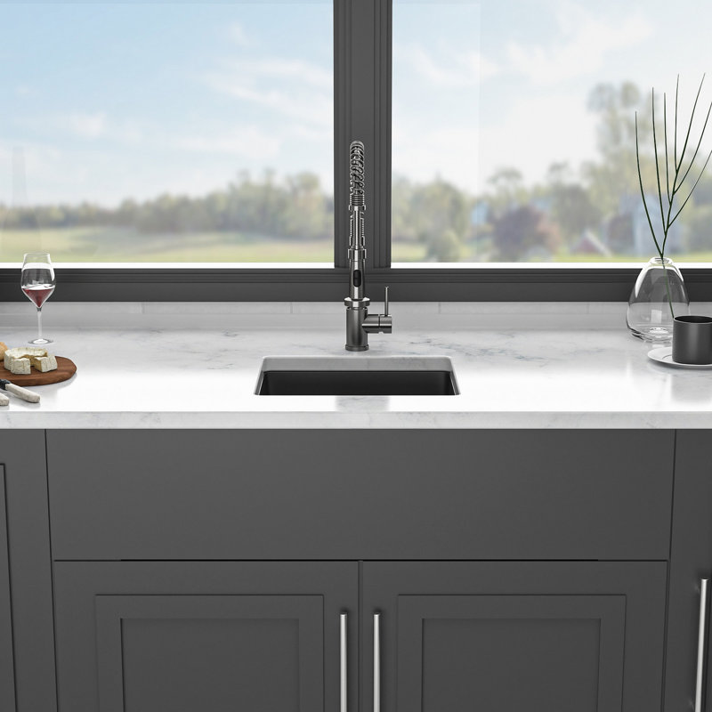 Quartz Kitchen Sink - 17.71"X15.74" Black Granite Composite Undermount Kitchen Sink, Black