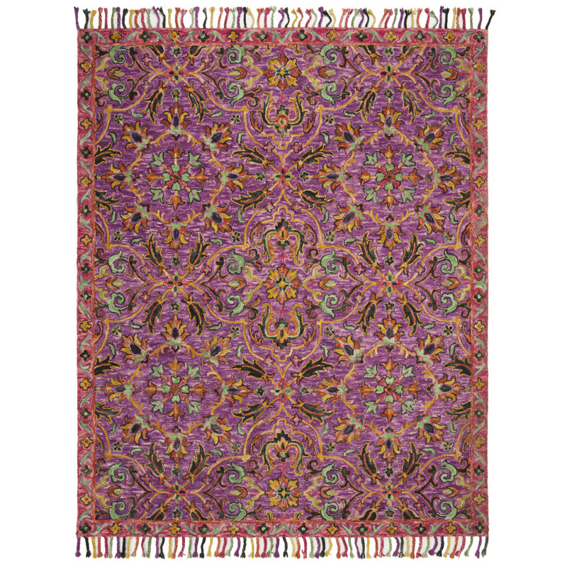 Tapis mauve en laine noué à la main Ferrera, Rectangle 8 pi x 10 pi
