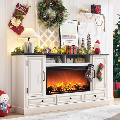 Elma Farmhouse Fireplace TV Stand, 70" TV Stand for TVs up to 80" with 36" Electric Fireplace and Adjustable Shelves
