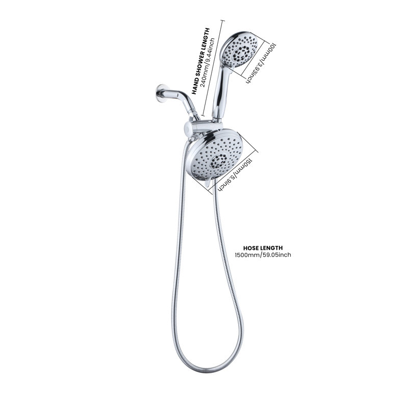 5-Spray Dual Shower Head & Handheld Combo, Adjustable Water-Saving 1.8 GPM, Leak-Resistant ABS, Wall-Mounted Shower System, Chrome Color