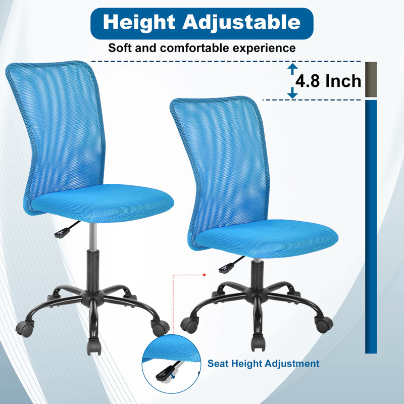 Chaise de bureau sans accoudoirs à hauteur réglable, Bleu
