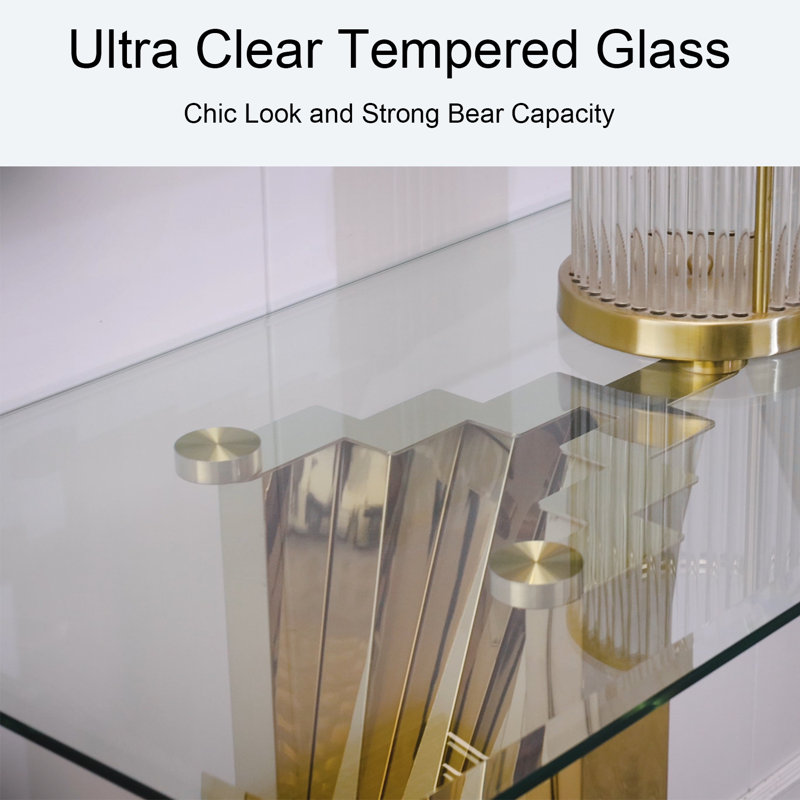 60'' Glass Top Console Table, Gold
