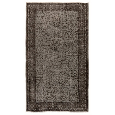 Tapis turc moderne fait à la main 6 x 9,5 pi avec motif floral surteint de gris bleuté