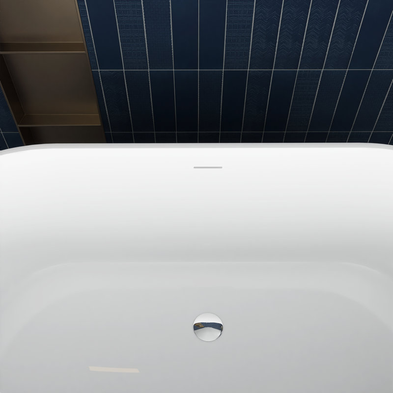 67 po X 30 po Baignoire de trempage autoportante en acrylique avec drain central en blanc brillant