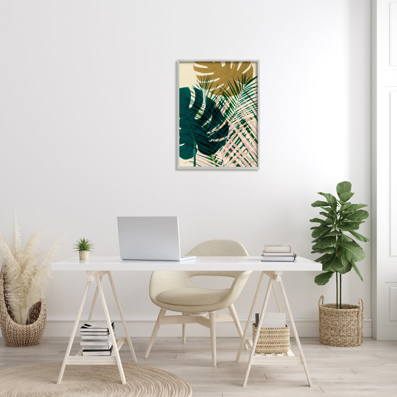 " Warm Summer Palms Tropical Plant Arrangement Modern Abstraction " by Ian Winstanley, Farmhouse Grey Framed Giclee