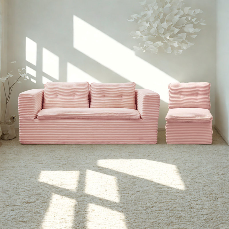 Canapé-lit modulaire multifonctionnel avec méridienne indépendante et couverture fonctionnelle, canapé en velours côtelé moelleux, canapé-lit convertible, très grand lit de 80 po, canapé moelleux à assise profonde, rose pastel
