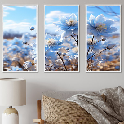 Inviting Azure Flowers Field I - Flower Wall Art Living Room Set