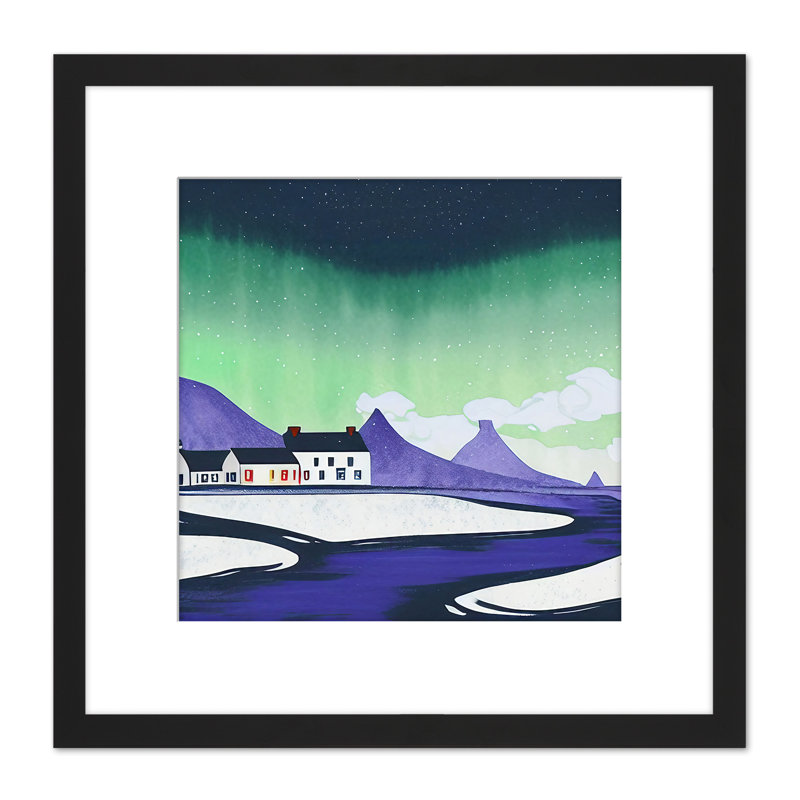 Northern Lights Iceland Snow Mountain Lake - Single Picture Frame Print